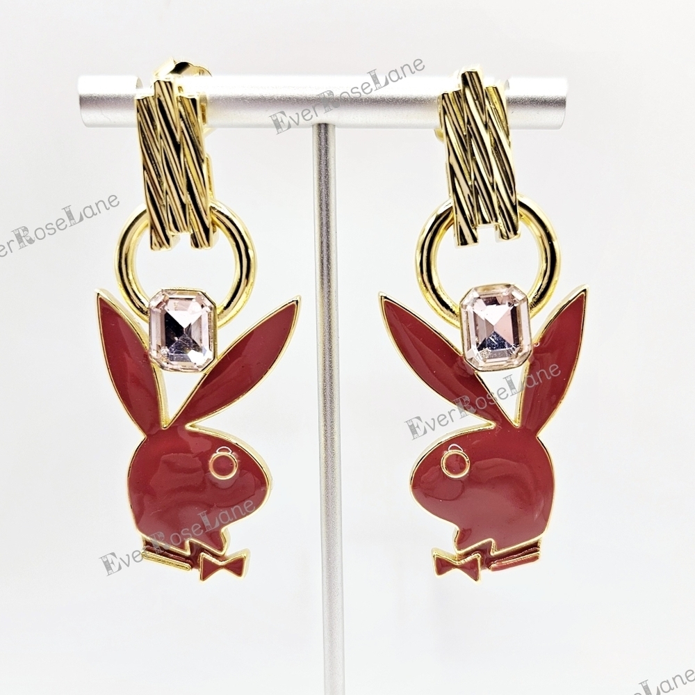 Oceanus x Playboy Bunny Earrings for Pierced Ears Pink Gold New Rare New